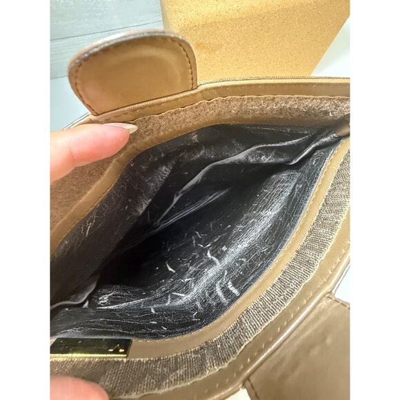 Authentic Valentino Vintage Brown V Monogram Clutch Foldover Faux Leather Womens - Picture 9 of 10